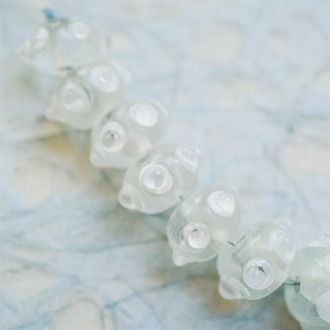 【样品】纯净水色立体白色系波点~手造精致扁圆珠日本进口中古古董灯工玻璃琉璃珠 8X14MM