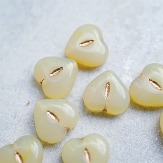 果冻水沫黄玉色描玫瑰金色~爱心桃心点捷克珠玻璃琉璃珠 14MM