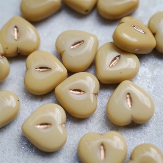 卡其色描玫瑰金色~爱心桃心点捷克珠玻璃琉璃珠 14MM