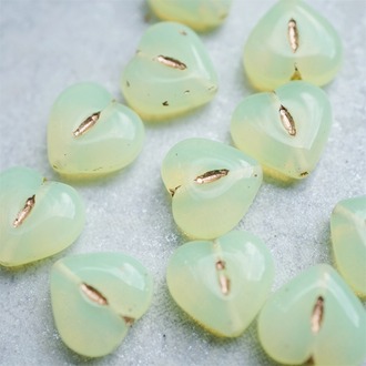 果冻浅黄色描玫瑰金色~爱心桃心点捷克珠玻璃琉璃珠 14MM