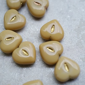 卡其色描金色~爱心桃心点捷克珠玻璃琉璃珠 14MM