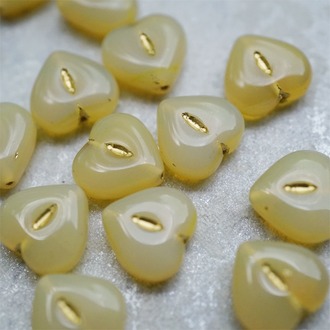 果冻水沫黄玉色描金色~爱心桃心点捷克珠玻璃琉璃珠 14MM