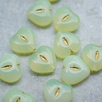 果冻浅黄色描金色~爱心桃心点捷克珠玻璃琉璃珠 14MM