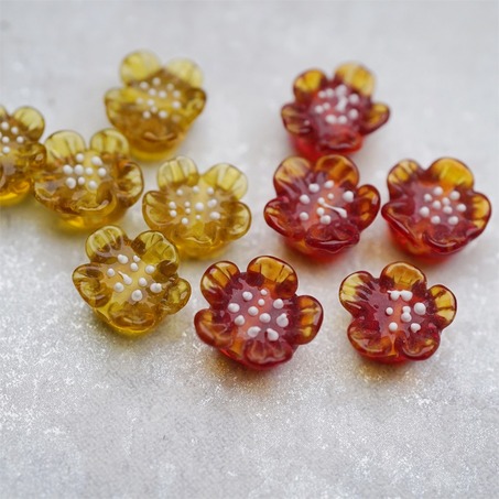 橘色调花瓣两色入~手造直孔立体花朵植物园日本进口灯工玻璃琉璃珠 尺寸约13MM-4