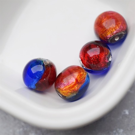 稀有熔岩琉璃孔雀眼蓝粉撞色火彩光泽圆珠~日本进口中古古董灯工玻璃琉璃珠 13MM-4
