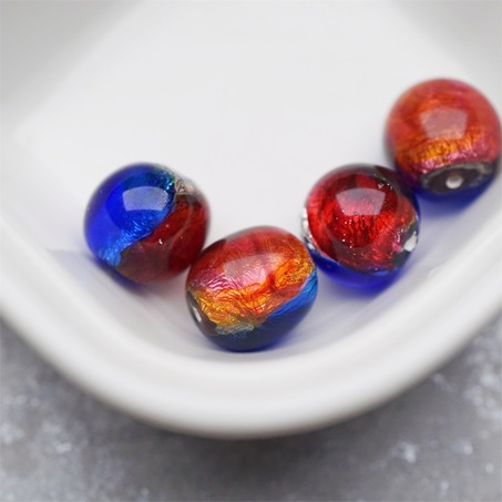 稀有熔岩琉璃孔雀眼蓝粉撞色火彩光泽圆珠~日本进口中古古董灯工玻璃琉璃珠 13MM-2