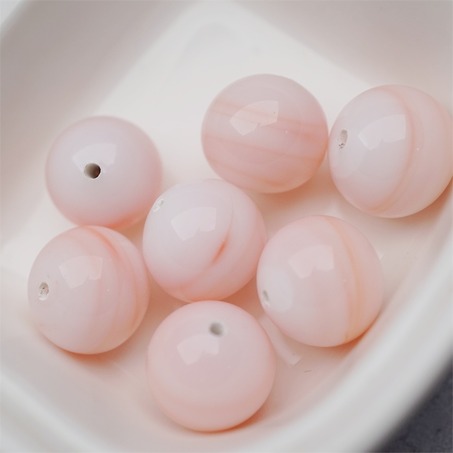 奶油蜜桃配色条纹mix手造圆珠~日本进口中古古董灯工玻璃琉璃珠 13MM-2