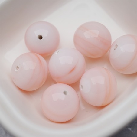 奶油蜜桃配色条纹mix手造圆珠~日本进口中古古董灯工玻璃琉璃珠 13MM-4