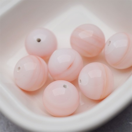 奶油蜜桃配色条纹mix手造圆珠~日本进口中古古董灯工玻璃琉璃珠 13MM-5
