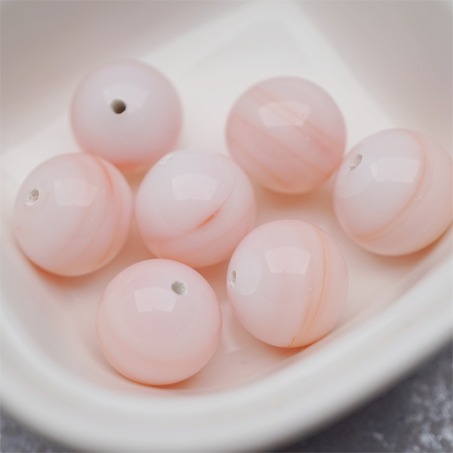 奶油蜜桃配色条纹mix手造圆珠~日本进口中古古董灯工玻璃琉璃珠 13MM-3