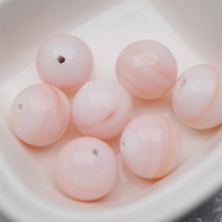 奶油蜜桃配色条纹mix手造圆珠~日本进口中古古董灯工玻璃琉璃珠 13MM-6