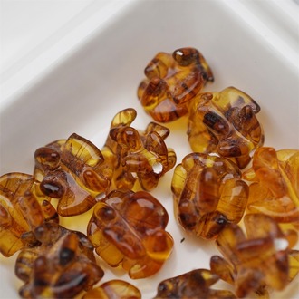 稀有琥珀色条纹mix松果造型手造异形珠~日本进口中古古董灯工玻璃琉璃珠 约15MM