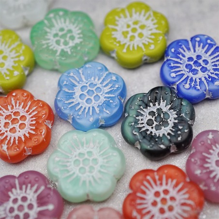 随机5枚~彩色系mix描白色~大号樱花捷克珠玻璃琉璃 18MM