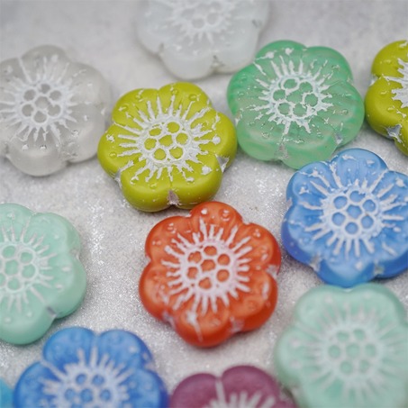 随机5枚~彩色系mix描白色~大号樱花捷克珠玻璃琉璃 18MM-3