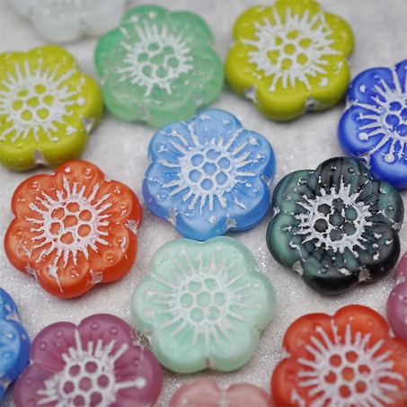 随机5枚~彩色系mix描白色~大号樱花捷克珠玻璃琉璃 18MM-2