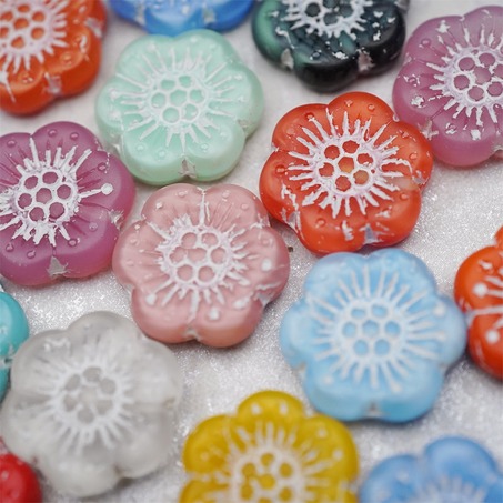 随机5枚~彩色系mix描白色~大号樱花捷克珠玻璃琉璃 18MM-6