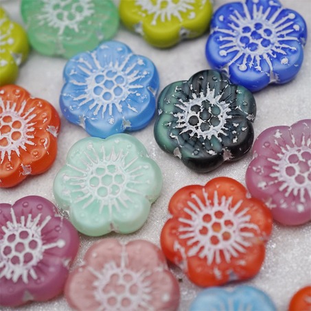 随机5枚~彩色系mix描白色~大号樱花捷克珠玻璃琉璃 18MM-5