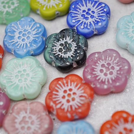 随机5枚~彩色系mix描白色~大号樱花捷克珠玻璃琉璃 18MM-8