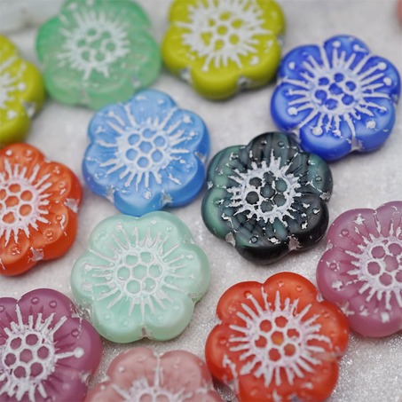 随机5枚~彩色系mix描白色~大号樱花捷克珠玻璃琉璃 18MM-7