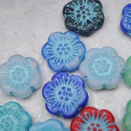 随机5枚~彩色系mix描蓝色~大号樱花捷克珠玻璃琉璃 18MM-1