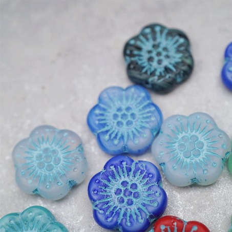 随机5枚~彩色系mix描蓝色~大号樱花捷克珠玻璃琉璃 18MM-2