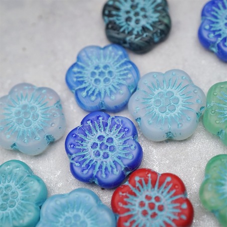 随机5枚~彩色系mix描蓝色~大号樱花捷克珠玻璃琉璃 18MM-4