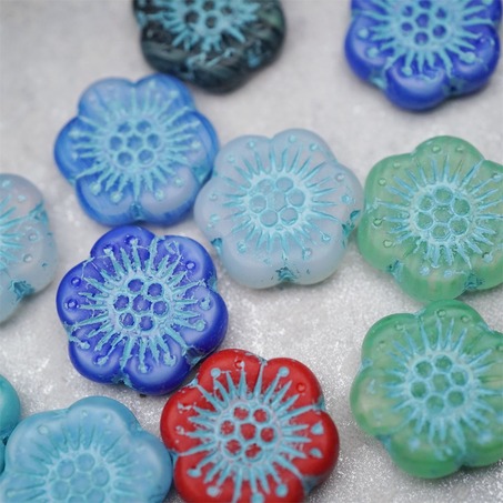 随机5枚~彩色系mix描蓝色~大号樱花捷克珠玻璃琉璃 18MM-3