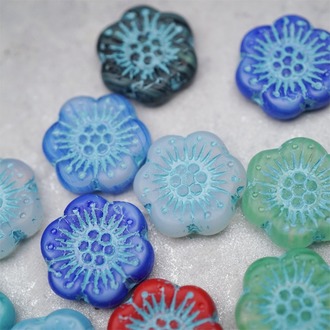 随机5枚~彩色系mix描蓝色~大号樱花捷克珠玻璃琉璃 18MM