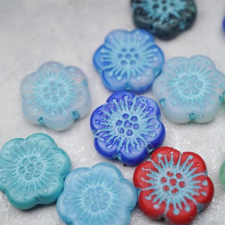 随机5枚~彩色系mix描蓝色~大号樱花捷克珠玻璃琉璃 18MM-7