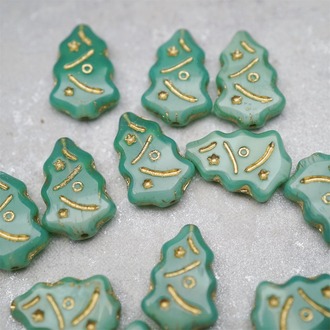 渐变蛋白玉绿色描金色~圣诞树捷克珠玻璃琉璃珠17X12MM