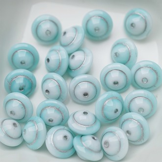 薄荷绿mix渐变描银色~陀螺UFO土星捷克珠玻璃琉璃珠 8X10MM