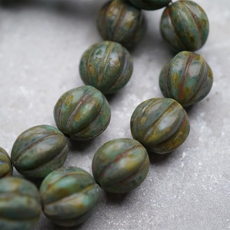 斑驳做旧铜锈绿感复古~南瓜珠捷克珠玻璃琉璃珠 12MM
