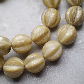 象牙白复古烫白金色~南瓜珠捷克珠玻璃琉璃珠 12MM