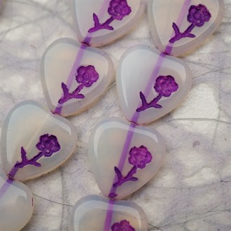 蛋白黄描紫色撞色感~小花爱心桃心捷克珠玻璃琉璃珠 15MM