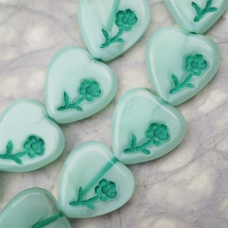 稀有满色薄荷绿渐变mix描绿~小花爱心桃心捷克珠玻璃琉璃珠 15MM