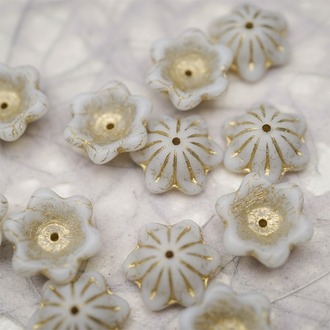 雾面纯色奶油白质感描金色~小碗花贝尔铃铛花铃兰捷克珠玻璃琉璃珠 14MM