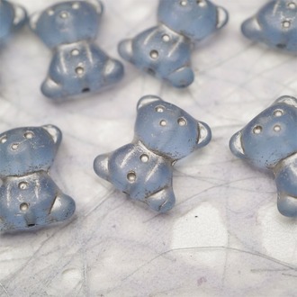 雾面透月光蓝描银色~vintage奶乖小熊泰迪熊珠捷克珠玻璃琉璃珠 15X18MM