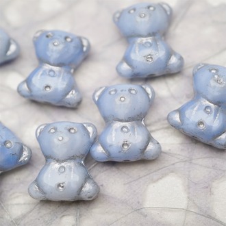 亮面渐变蓝白mix描银色~vintage奶乖小熊泰迪熊珠捷克珠玻璃琉璃珠 15X18MM