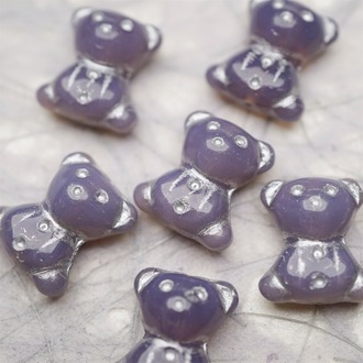 亮面可爱果冻紫描银色~vintage奶乖小熊泰迪熊珠捷克珠玻璃琉璃珠 15X18MM