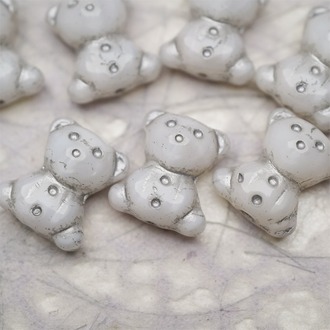亮面脏脏白描银色~vintage奶乖小熊泰迪熊珠捷克珠玻璃琉璃珠 15X18MM