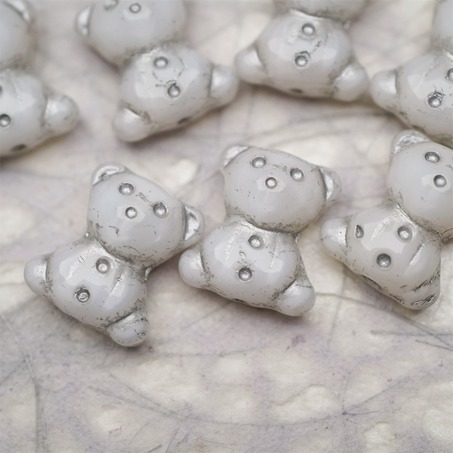 亮面脏脏白描银色~vintage奶乖小熊泰迪熊珠捷克珠玻璃琉璃珠 15X18MM-8