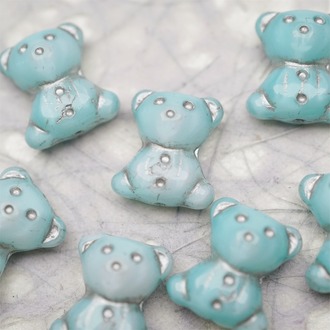 亮面薄荷绿白渐变mix描银色~vintage奶乖小熊泰迪熊珠捷克珠玻璃琉璃珠 15X18MM