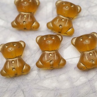 雾面透琥珀色描金~vintage奶乖小熊泰迪熊珠捷克珠玻璃琉璃珠 15X18MM