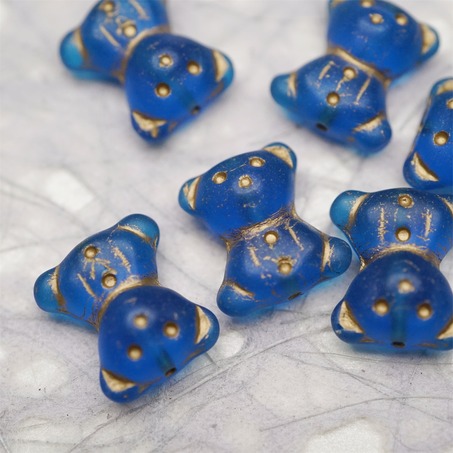 雾面透钴蓝色描金~vintage奶乖小熊泰迪熊珠捷克珠玻璃琉璃珠 15X18MM-6