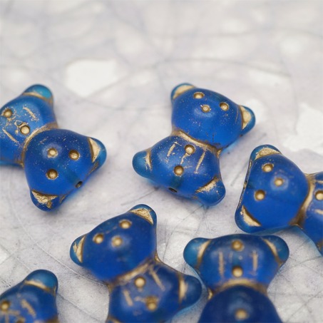 雾面透钴蓝色描金~vintage奶乖小熊泰迪熊珠捷克珠玻璃琉璃珠 15X18MM-5