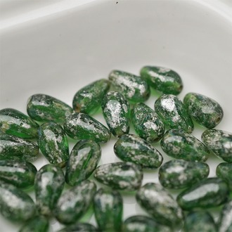 深沼泽绿烫银做旧斑驳感~直孔常规水滴珠捷克珠玻璃珠琉璃珠 6X9MM