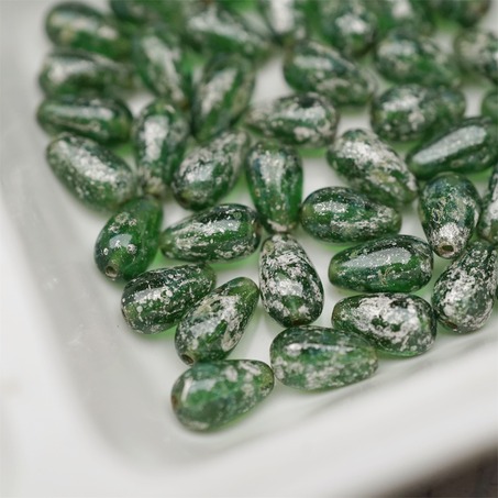 深沼泽绿烫银做旧斑驳感~直孔常规水滴珠捷克珠玻璃珠琉璃珠 6X9MM-2
