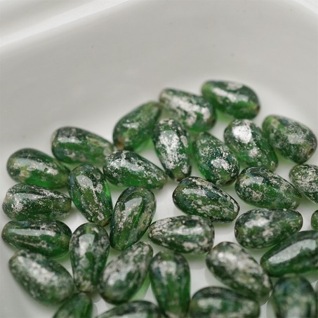 深沼泽绿烫银做旧斑驳感~直孔常规水滴珠捷克珠玻璃珠琉璃珠 6X9MM-3