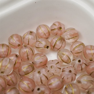 可爱渐变条纹粉mix描金色~南瓜珠捷克珠玻璃琉璃珠 8MM