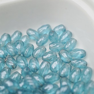 高光透感油亮蓝色~迷你螺旋椭圆百搭捷克珠玻璃珠 5X8MM